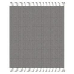 Blankets & Throws-Kirkland's Home Light Checkered Weave Fringe Throw Gray