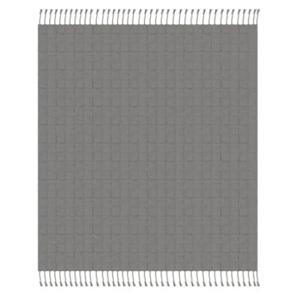 Blankets & Throws-Kirkland's Home Light Checkered Weave Fringe Throw Gray