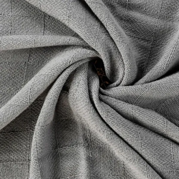 Blankets & Throws-Kirkland's Home Light Checkered Weave Fringe Throw Gray