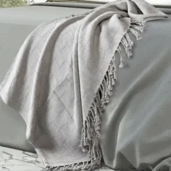 Blankets & Throws-Kirkland's Home Light Checkered Weave Fringe Throw Gray