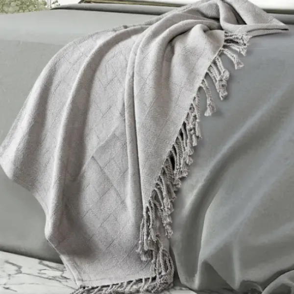 Blankets & Throws-Kirkland's Home Light Checkered Weave Fringe Throw Gray