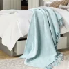 Blankets & Throws-Kirkland's Home Light Checkered Weave Fringe Throw Blue