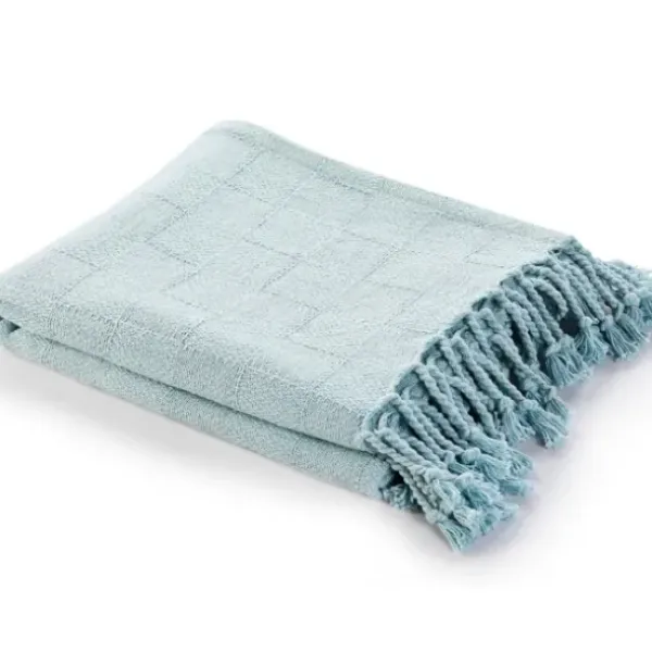 Blankets & Throws-Kirkland's Home Light Checkered Weave Fringe Throw Blue