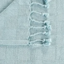 Blankets & Throws-Kirkland's Home Light Checkered Weave Fringe Throw Blue