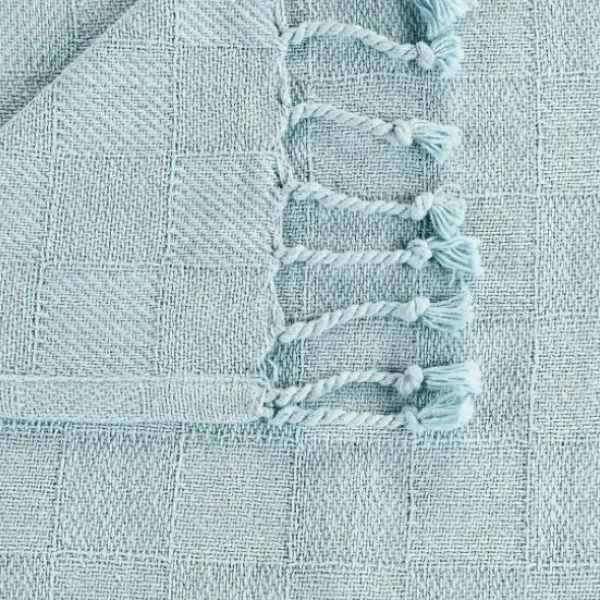 Blankets & Throws-Kirkland's Home Light Checkered Weave Fringe Throw Blue
