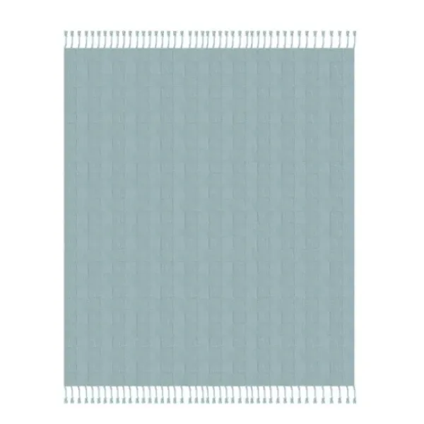 Blankets & Throws-Kirkland's Home Light Checkered Weave Fringe Throw Blue