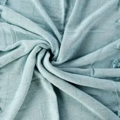 Blankets & Throws-Kirkland's Home Light Checkered Weave Fringe Throw Blue