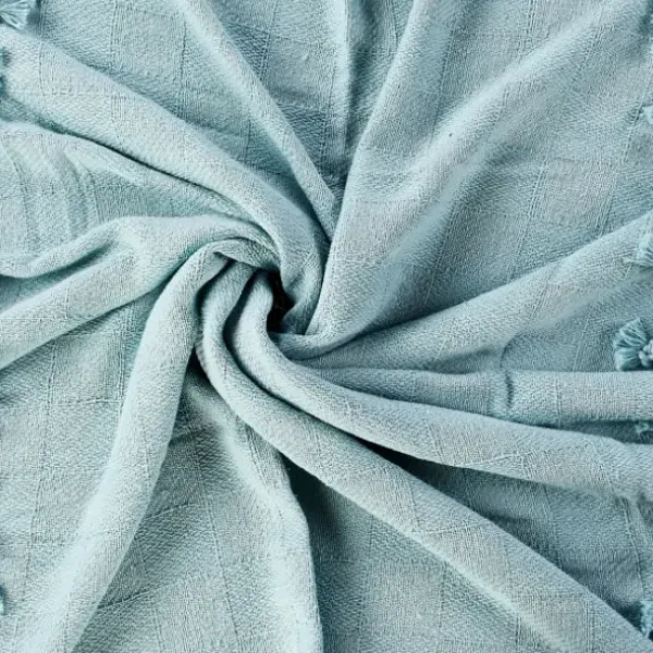 Blankets & Throws-Kirkland's Home Light Checkered Weave Fringe Throw Blue
