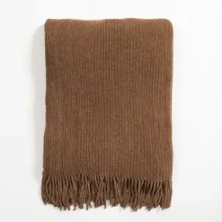 Blankets & Throws-Kirkland's Home Light Chenille Ribbed Throw Brown