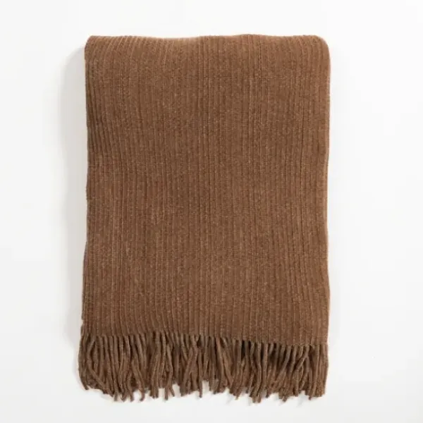 Blankets & Throws-Kirkland's Home Light Chenille Ribbed Throw Brown