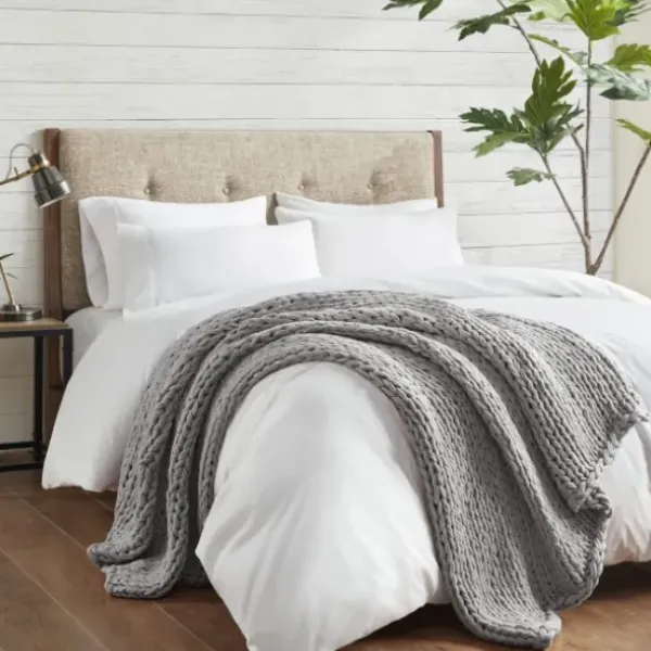 Blankets & Throws-Kirkland's Home Light Chunky Double Knit Cozy Throw Gray