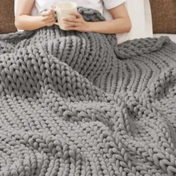 Blankets & Throws-Kirkland's Home Light Chunky Double Knit Cozy Throw Gray