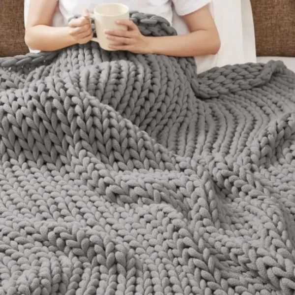 Blankets & Throws-Kirkland's Home Light Chunky Double Knit Cozy Throw Gray