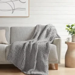 Blankets & Throws-Kirkland's Home Light Chunky Double Knit Cozy Throw Gray