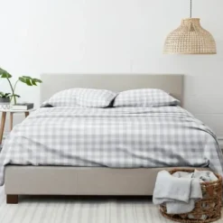 Bed Sheets-Kirkland's Home Light Country Plaid 4-Pc. Queen Bed Sheet Set Gray