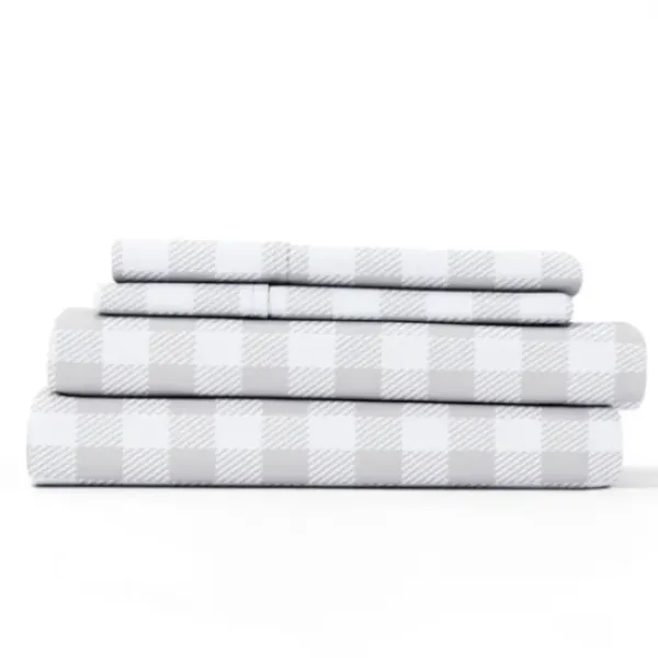 Bed Sheets-Kirkland's Home Light Country Plaid 4-Pc. Queen Bed Sheet Set Gray