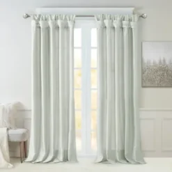 Curtains & Drapes-Kirkland's Home Light Faux Linen Curtain Panel Set, 84 In. Blue
