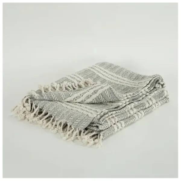 Blankets & Throws-Kirkland's Home Light Gray And Ivory Striped Cotton Throw Gray/Ivory