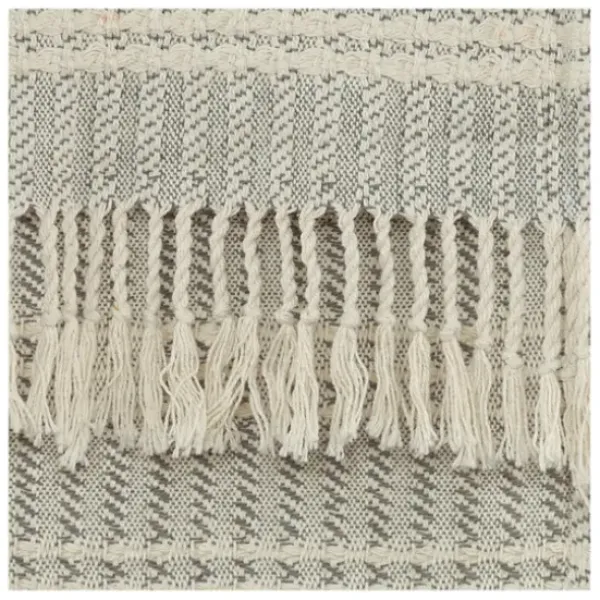 Blankets & Throws-Kirkland's Home Light Gray And Ivory Striped Cotton Throw Gray/Ivory