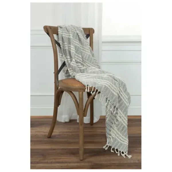 Blankets & Throws-Kirkland's Home Light Gray And Ivory Striped Cotton Throw Gray/Ivory