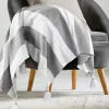Blankets & Throws-Kirkland's Home Light Gray Cabana Stripe Tassel Throw Gray/White