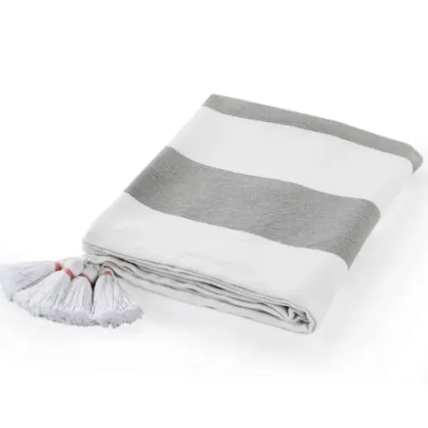 Blankets & Throws-Kirkland's Home Light Gray Cabana Stripe Tassel Throw Gray/White
