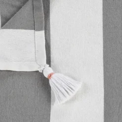 Blankets & Throws-Kirkland's Home Light Gray Cabana Stripe Tassel Throw Gray/White