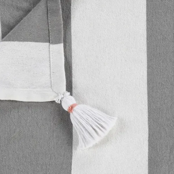 Blankets & Throws-Kirkland's Home Light Gray Cabana Stripe Tassel Throw Gray/White