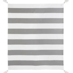 Blankets & Throws-Kirkland's Home Light Gray Cabana Stripe Tassel Throw Gray/White