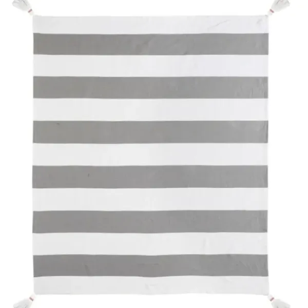 Blankets & Throws-Kirkland's Home Light Gray Cabana Stripe Tassel Throw Gray/White