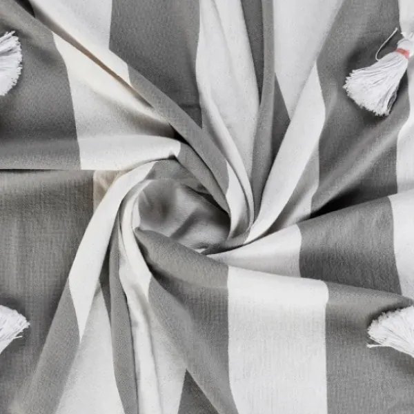 Blankets & Throws-Kirkland's Home Light Gray Cabana Stripe Tassel Throw Gray/White