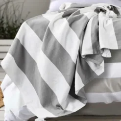 Blankets & Throws-Kirkland's Home Light Gray Cabana Stripe Tassel Throw Gray/White