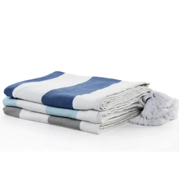 Blankets & Throws-Kirkland's Home Light Gray Cabana Stripe Tassel Throw Gray/White