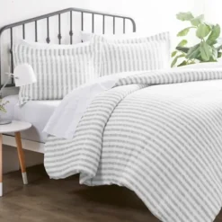 Duvets-Kirkland's Home Light Gray Stripes 3-Pc. Queen Duvet Cover Set Gray/White