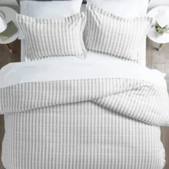 Duvets-Kirkland's Home Light Gray Stripes 3-Pc. Queen Duvet Cover Set Gray/White