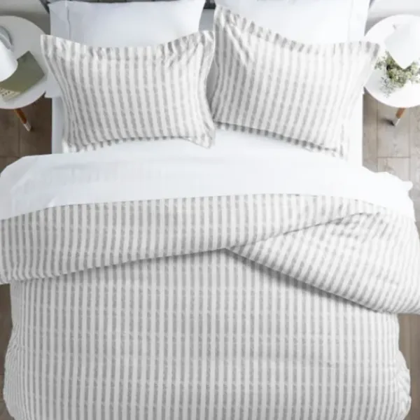 Duvets-Kirkland's Home Light Gray Stripes 3-Pc. Queen Duvet Cover Set Gray/White