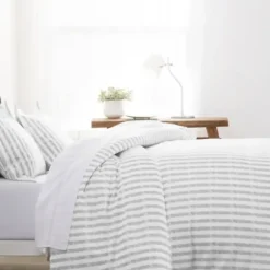 Duvets-Kirkland's Home Light Gray Stripes 3-Pc. Queen Duvet Cover Set Gray/White