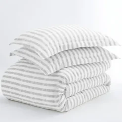 Duvets-Kirkland's Home Light Gray Stripes 3-Pc. Queen Duvet Cover Set Gray/White