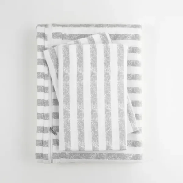 Duvets-Kirkland's Home Light Gray Stripes 3-Pc. Queen Duvet Cover Set Gray/White
