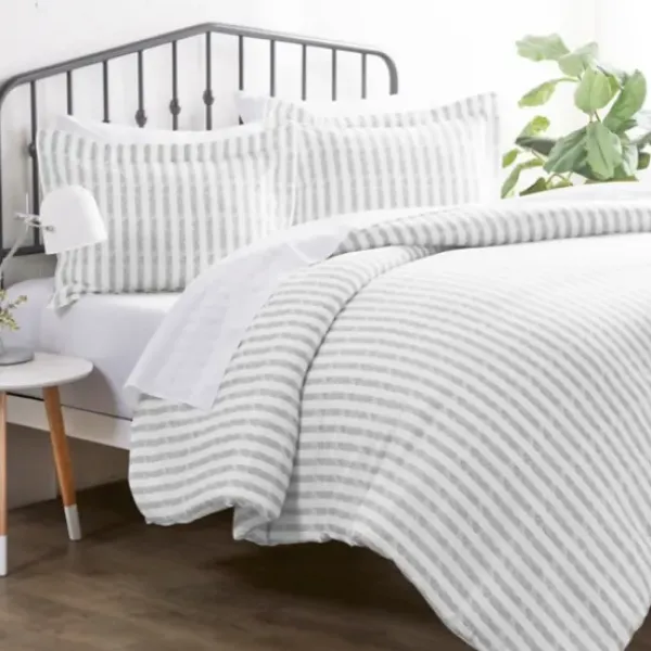 Duvets-Kirkland's Home Light Gray Stripes 3-Pc. Twin Duvet Cover Set Gray/White
