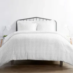 Duvets-Kirkland's Home Light Gray Stripes 3-Pc. Twin Duvet Cover Set Gray/White