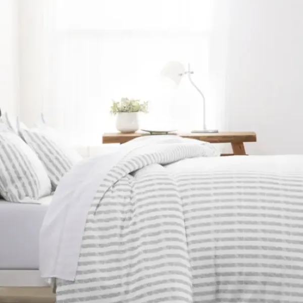 Duvets-Kirkland's Home Light Gray Stripes 3-Pc. Twin Duvet Cover Set Gray/White