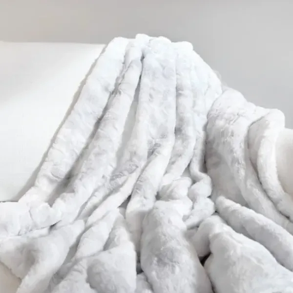 Blankets & Throws-Kirkland's Home Light Gray Tie Dye Faux Fur Throw Gray/White