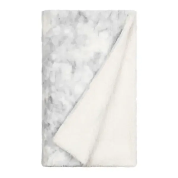 Blankets & Throws-Kirkland's Home Light Gray Tie Dye Faux Fur Throw Gray/White
