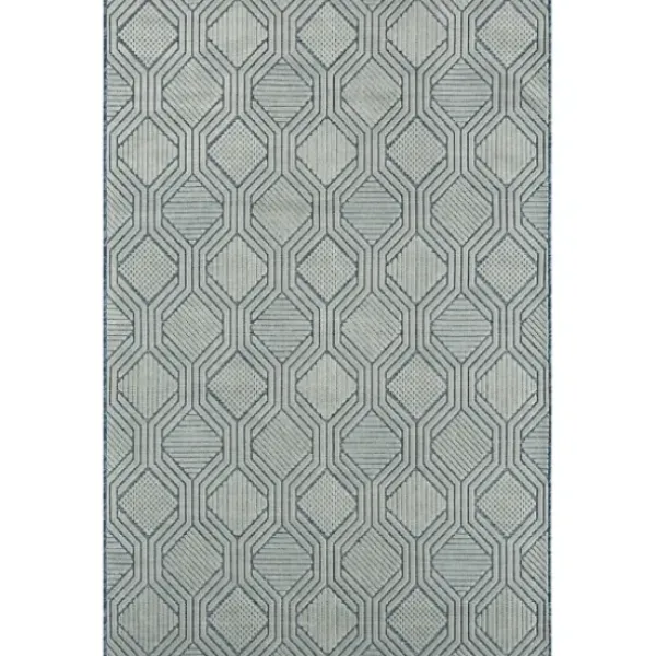 Outdoor Rugs-Kirkland's Home Light Gray Tile Motif Outdoor Area Rug, 5X7 Gray/White
