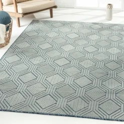 Outdoor Rugs-Kirkland's Home Light Gray Tile Motif Outdoor Area Rug, 5X7 Gray/White
