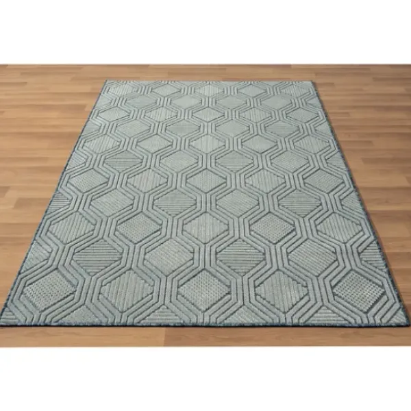 Outdoor Rugs-Kirkland's Home Light Gray Tile Motif Outdoor Area Rug, 5X7 Gray/White