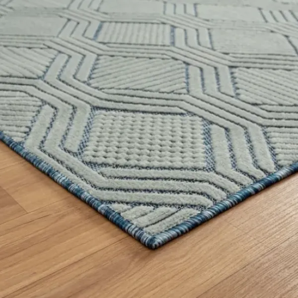 Outdoor Rugs-Kirkland's Home Light Gray Tile Motif Outdoor Area Rug, 5X7 Gray/White