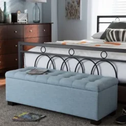 Benches & Ottomans-Kirkland's Home Light Grid Tufted Upholstered Ottoman Blue