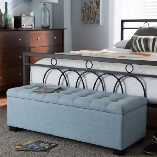 Benches & Ottomans-Kirkland's Home Light Grid Tufted Upholstered Ottoman Blue
